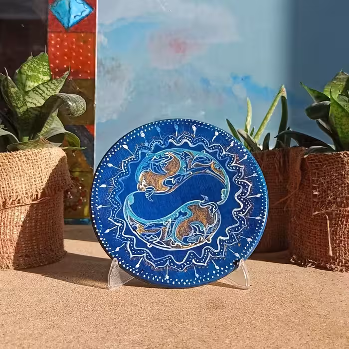 طرح جقه نقاشی روی سفال رنگ اکرلیک قطر15سانت قابل شستشوباآب سردوابر جلا خورده وبراق