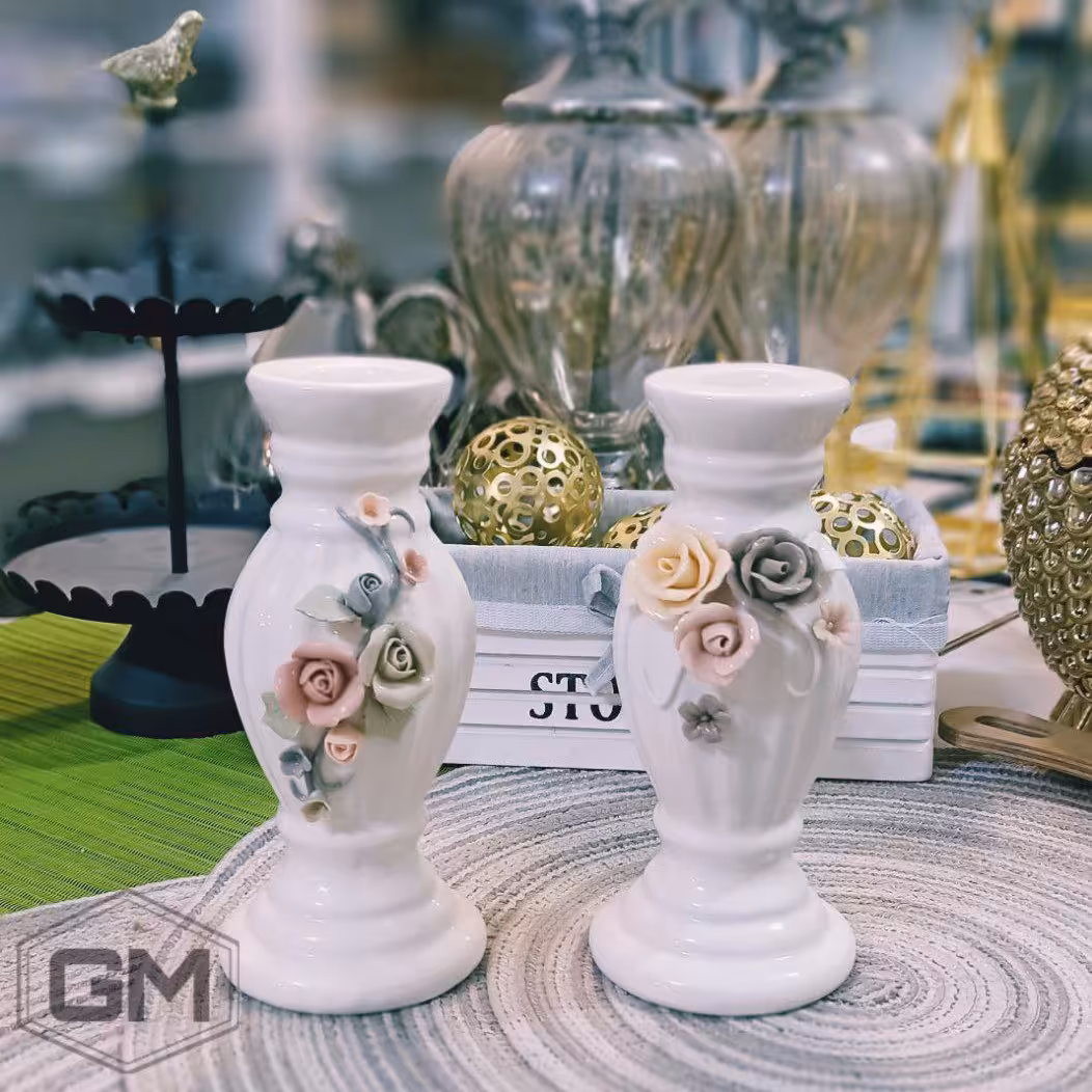 شمعدان سرامیکی گل برجسته دوطرح متنوع