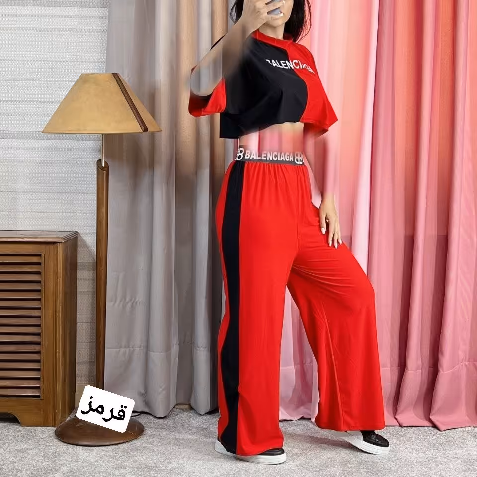 کراپ و شلوار دو رنگ جنس کراپ لاکرا . تیشرت و شلوار زنانه و دخترانه . بلوز و سلوار دخترانه و زنانه 
