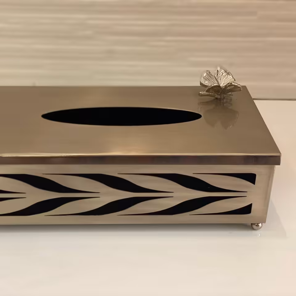 جا دستمالی طرح برگ زیتون رنگ نیکل