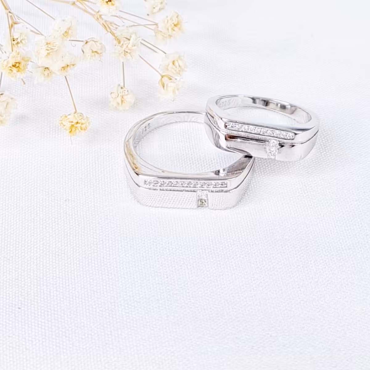حلقه ست نقره نگین مربع ظریف کد 10582