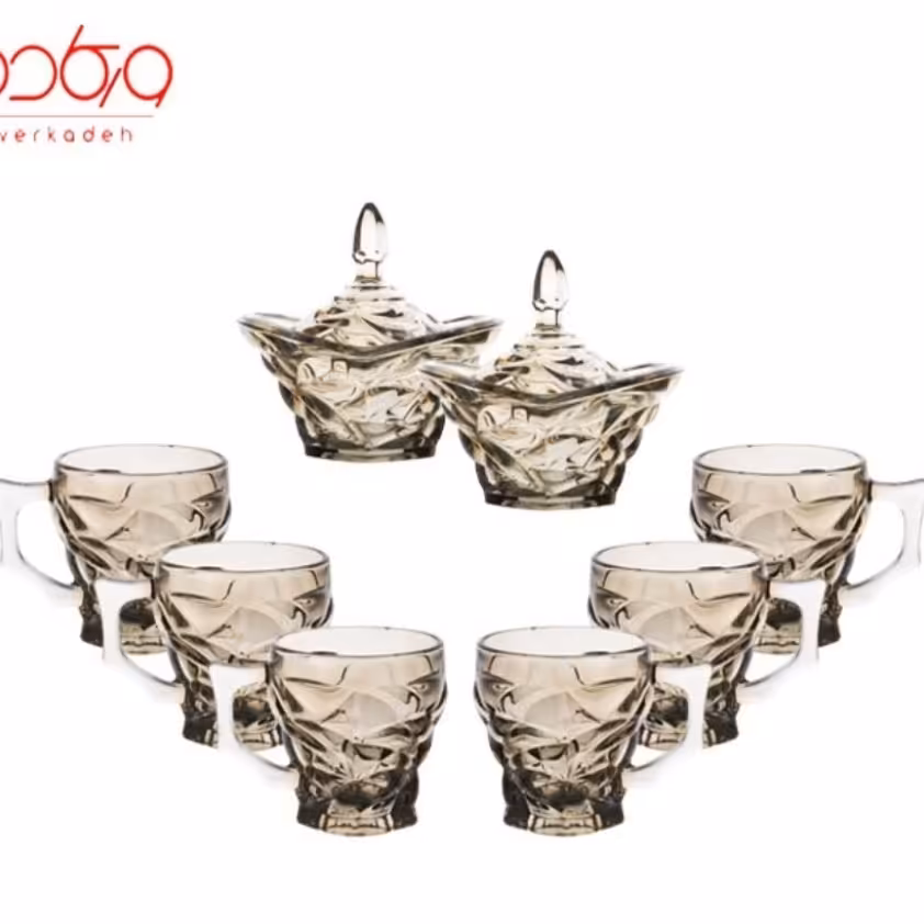 سرویس ده پارچه فنجان و قندان بلورسفید و برنیزی ورکاده با رنگ ثابت (زیر قیمت کارخانه)