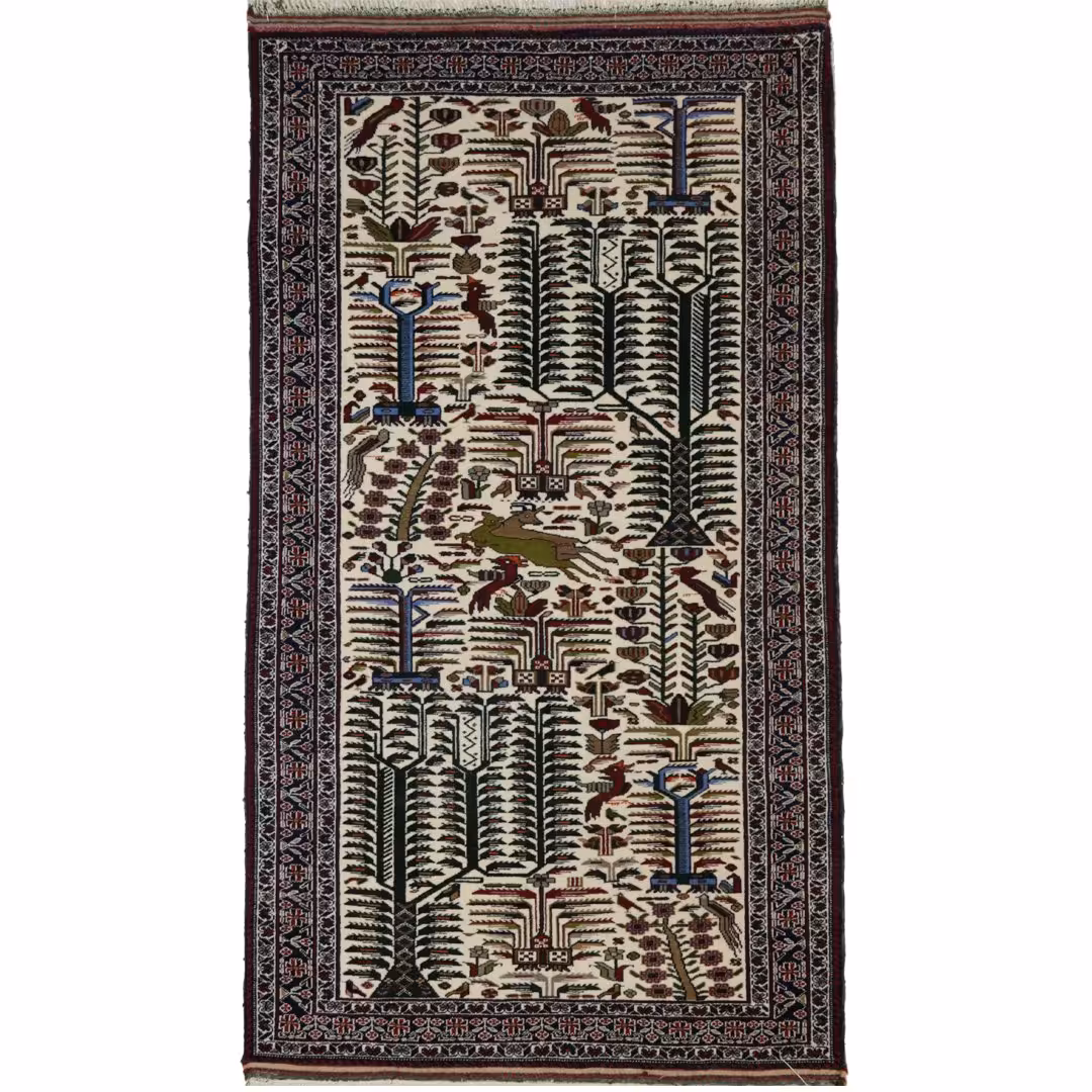 قالیچه دستبافت خراسان  رنگ زمینه پسته ای کد 00H