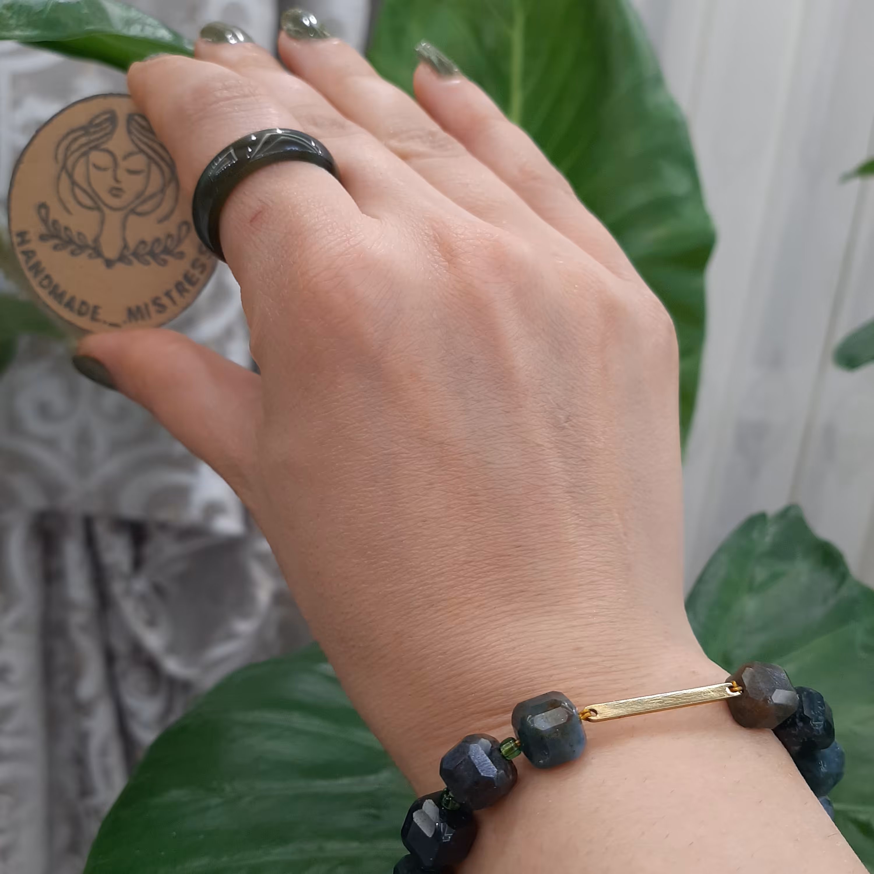 دستبند سنگ عقیق خزه ای باکسی