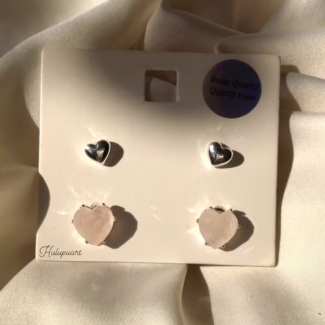 پک گوشواره استیل آبکاری نقره و سنگ رز کوارتز Hulupuart 
