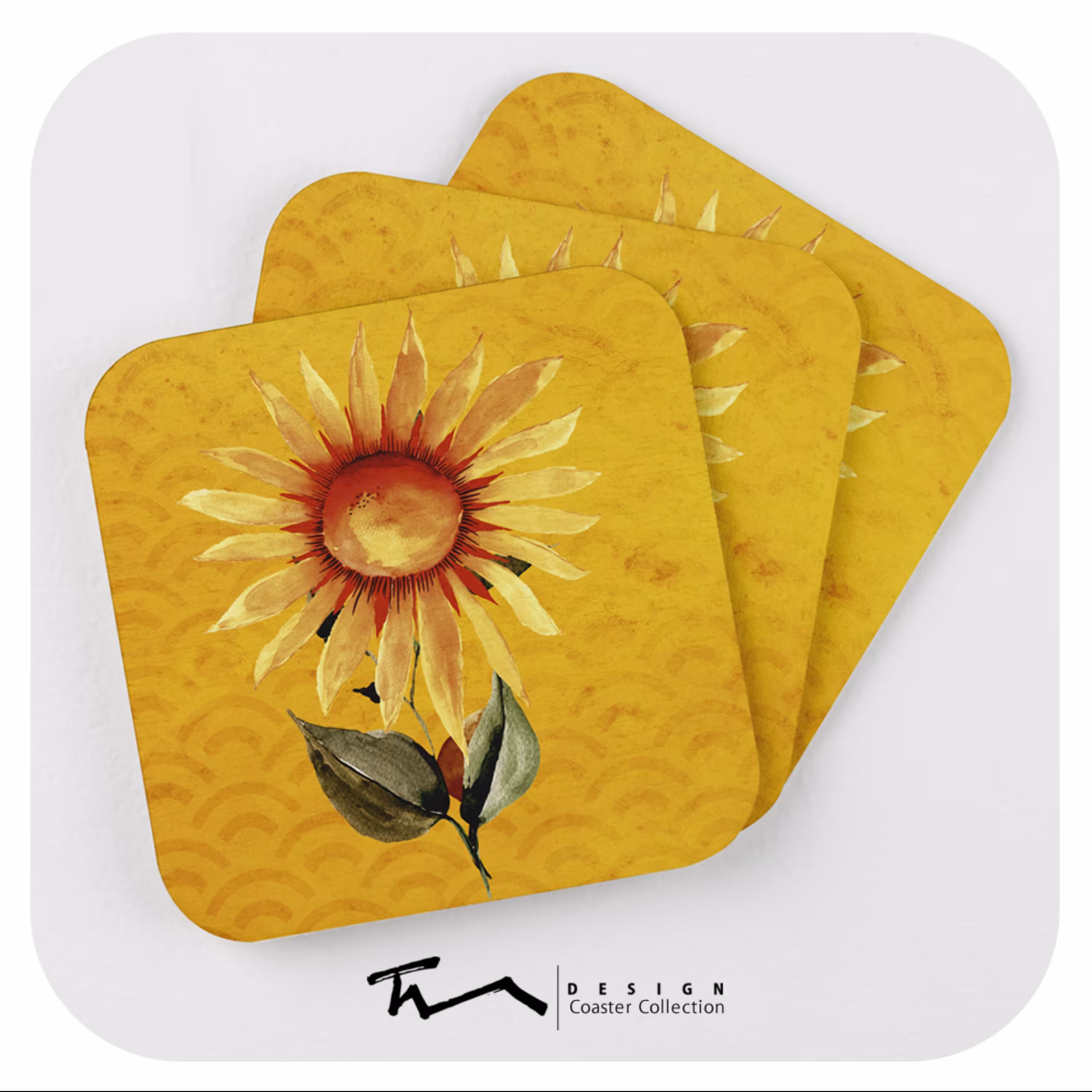 زیرلیوانی طرح گل آفتابگردان - جنس ام دی اف - مجموعه شش عددی