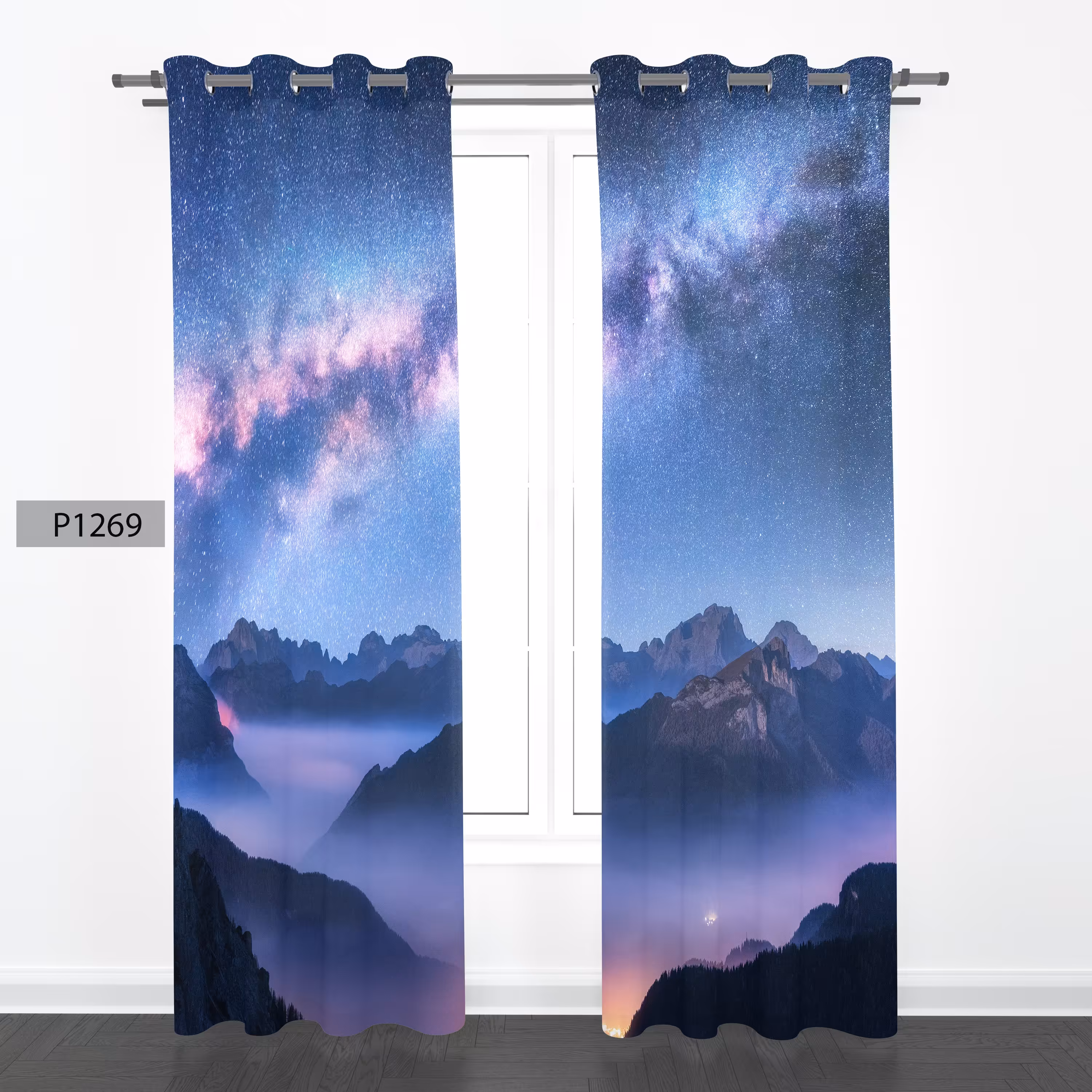 پرده هازان چاپی دوقواره دوخته شده پانچ شده هر قواره عرض 140ارتفاع 190 کد1269