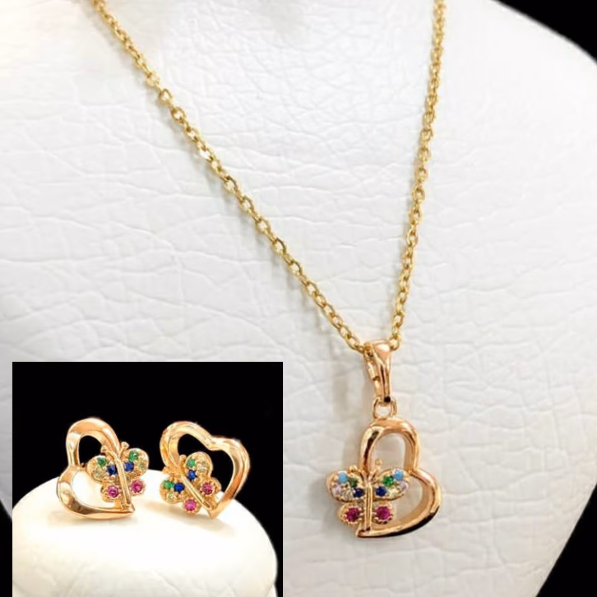 نیم ست زنانه دخترانه جذاب پروانه استیل نگین رنگی مارک ژوپینگ