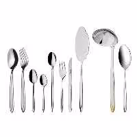 سرویس قاشق و چنگال 24 نفره ناب استیل طرح پالرمو دور طلایی (98 پارچه)