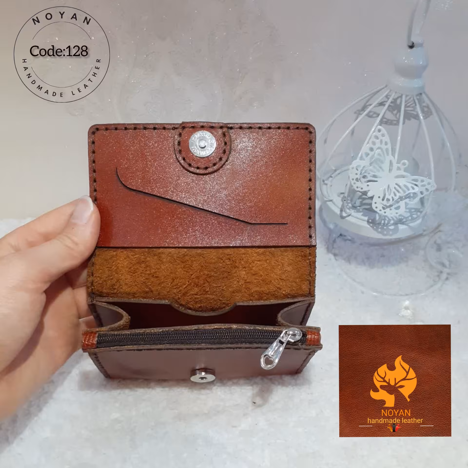 کیف جیبی و جاکارتی چرم طبیعی گاوی دستدوز