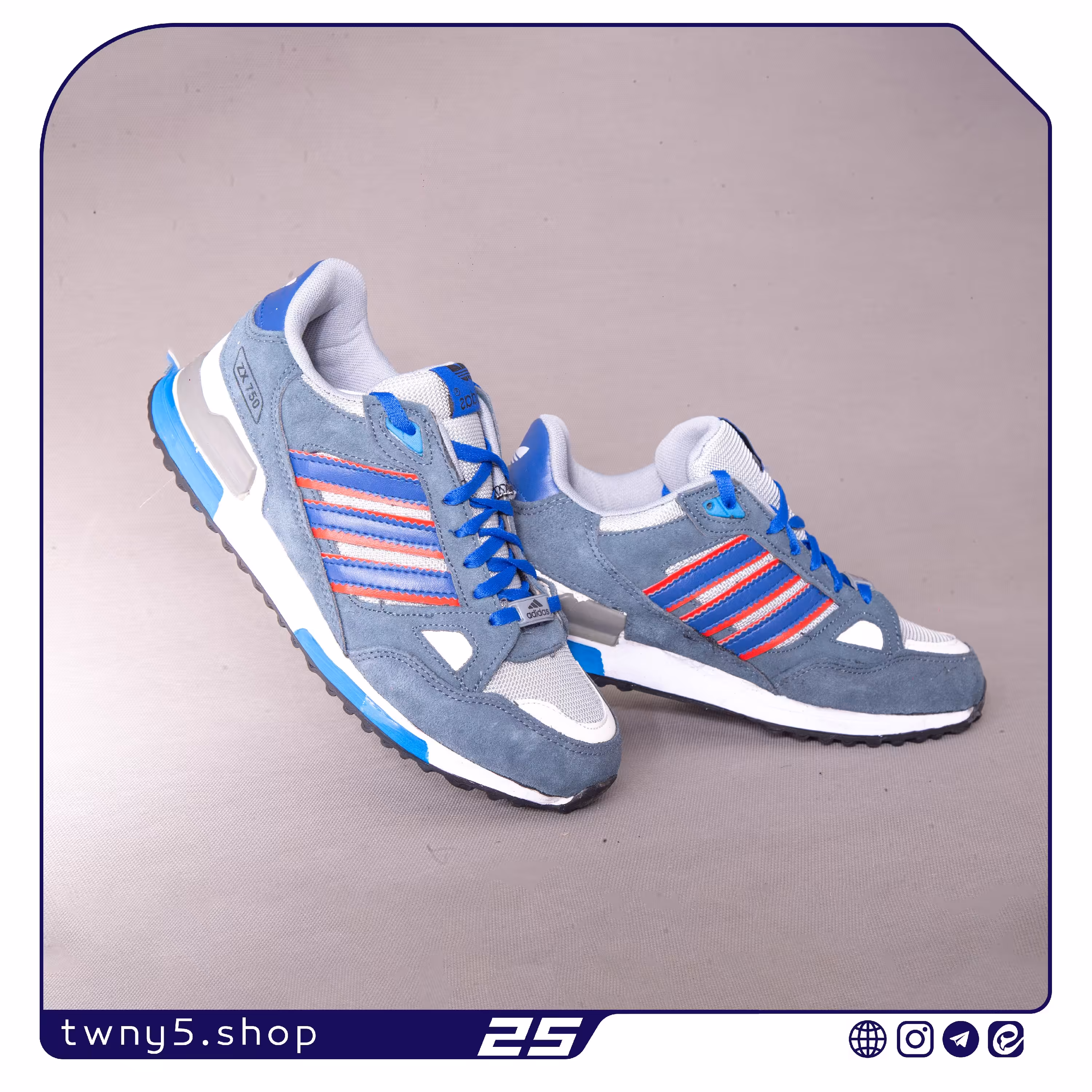 کتونی مردانه مدل آیداس ،zx750 رنگ سفید آبی طوسی سایزبندی 41 الی 44قالب این کتونی یک سایز کوچک تر از استاندارد است