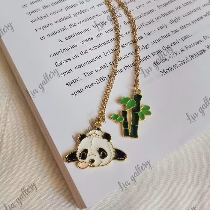 گردنبند ست دوستی پاندا و بامبو ست دوستی ست دونفره بست فرند فانتزی کیوت  دخترانه پسرانه جفت هدیه خاص استیل 