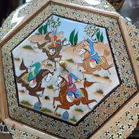 شکلات خوری خاتم و مینیاتور شکارگاه 