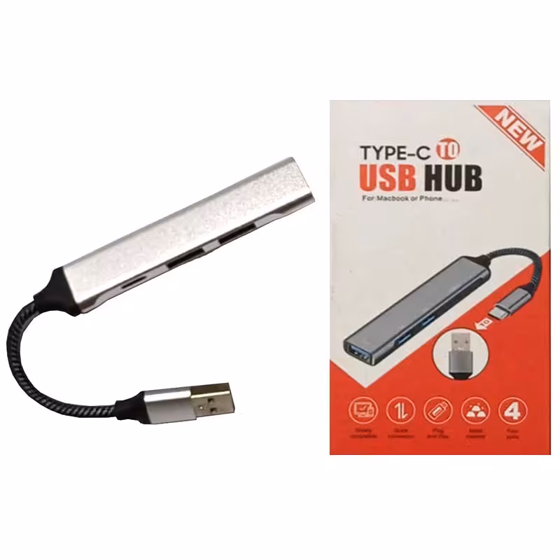 هاب 4 پورت USB2.0 TO USB3.0 2USB2.0 Type-C فلزی پک قرمز