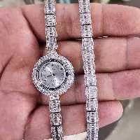 ساعت و دستبند ست نقره 925 روکش طلا سفید همراه با موتور میوتای ژاپنی 