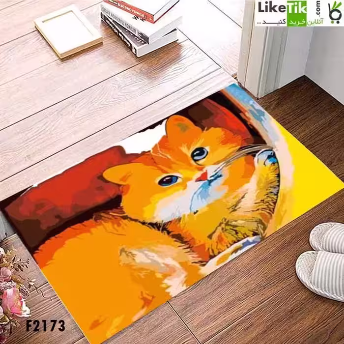 فرشینه مخمل لایکتیک سه لایه سایز 200 در 140 طرح  گربه کد F2173