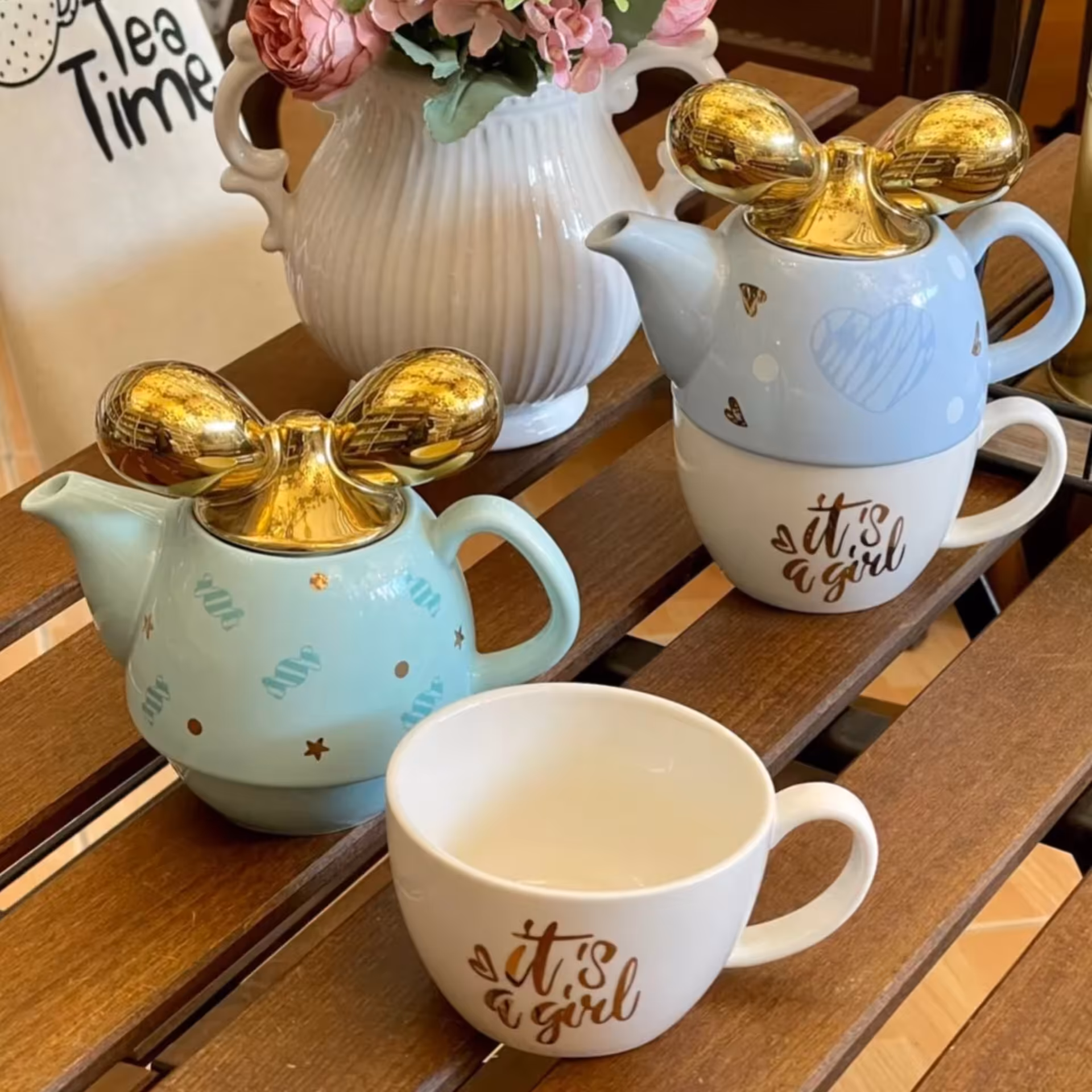 قوری و فنجون  پاپیونی سرامیکی تک نفره مناسب دمنوش و چای و...