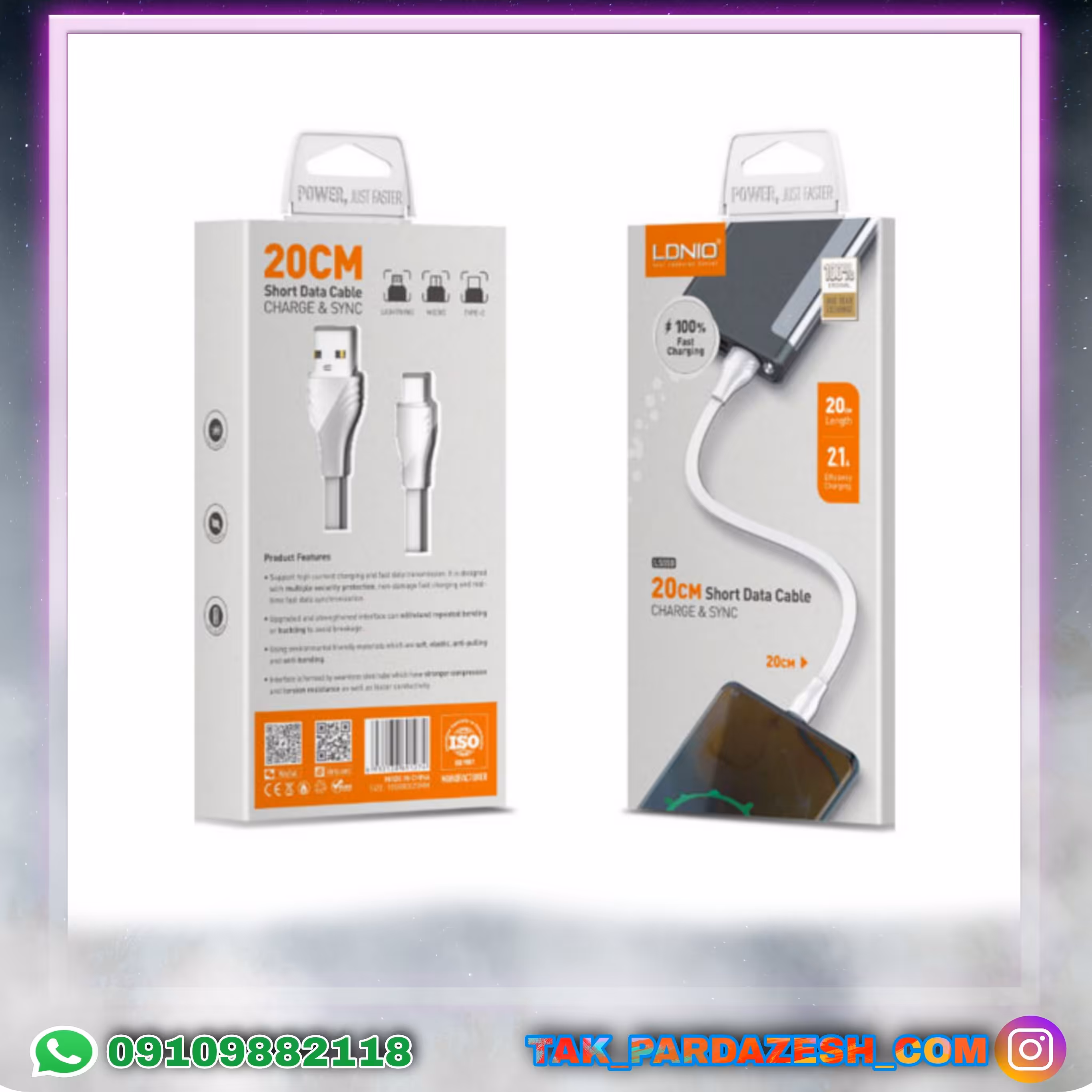 کابل شارژ و دیتا پاور بانکی الدینیو مدل Ls550