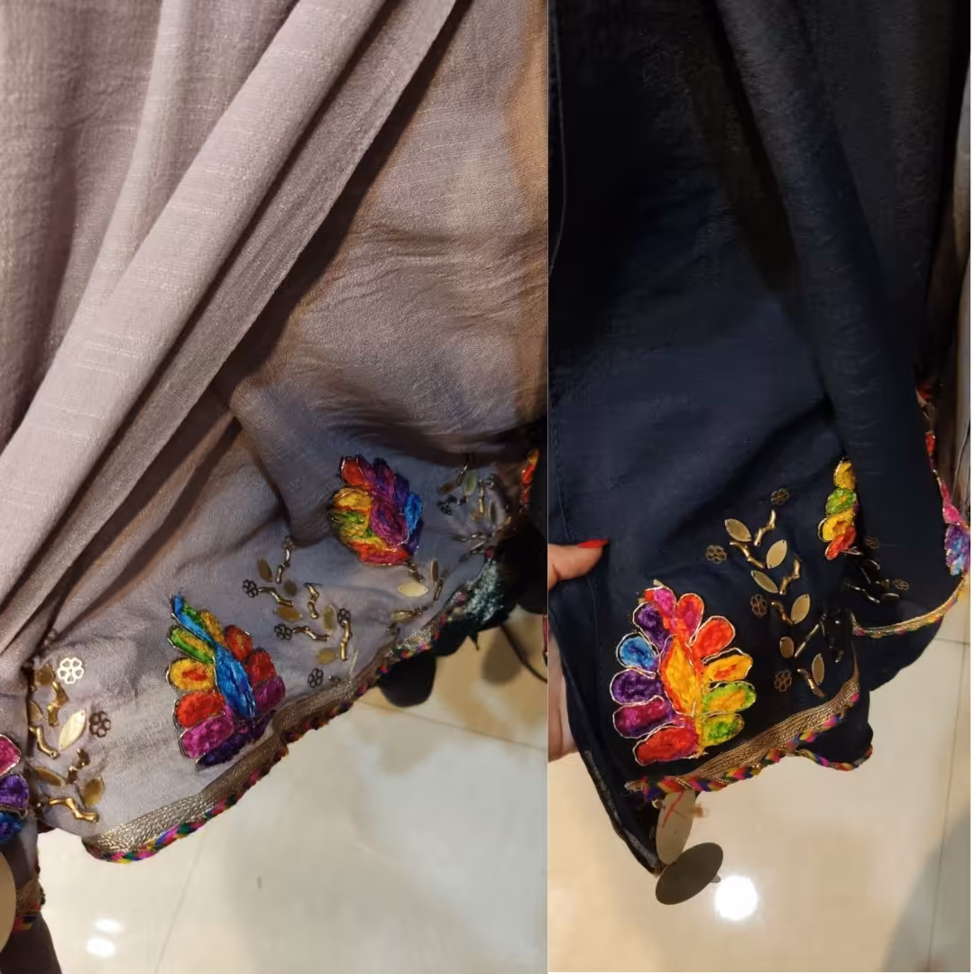 شال مزونی طرح گل و پولک