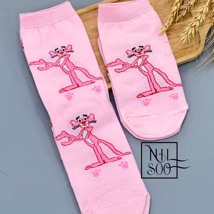 جوراب پلنگ صورتی مچی تا به تا