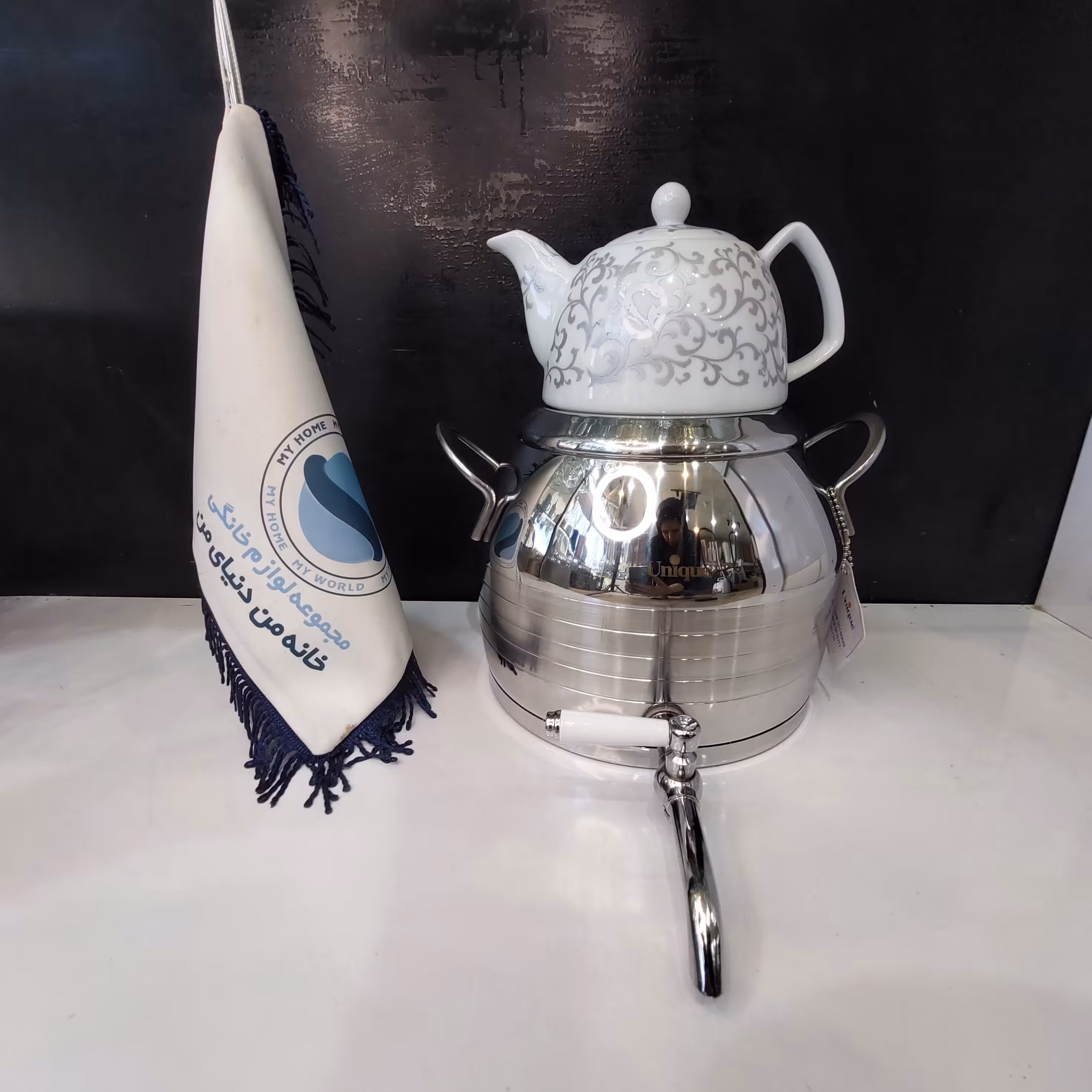 کتری قوری استیل شیردار uniqeیونیک  5 لیتر ی قوری چینی  طرح ترک UN-7293