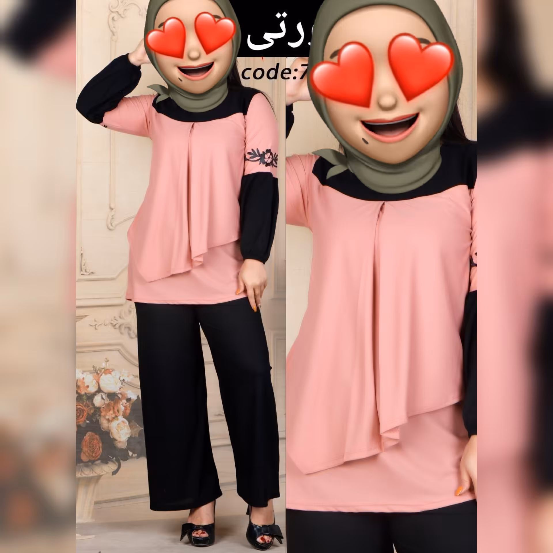 تونیک شلوار آستین لیزری جنس کرپ طوسی خردلی صورتی آبی زرشکی فیروزه ای