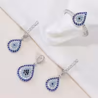 نیم ست نقره چشم و نظر مدل اشک عیار 925 کد 1610