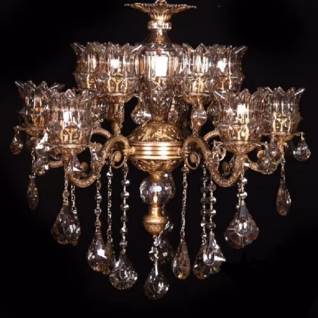 لوستر گل ناز کوچک دوبل. 5 شاخه و12 شعله. رنگ آنتیک. 