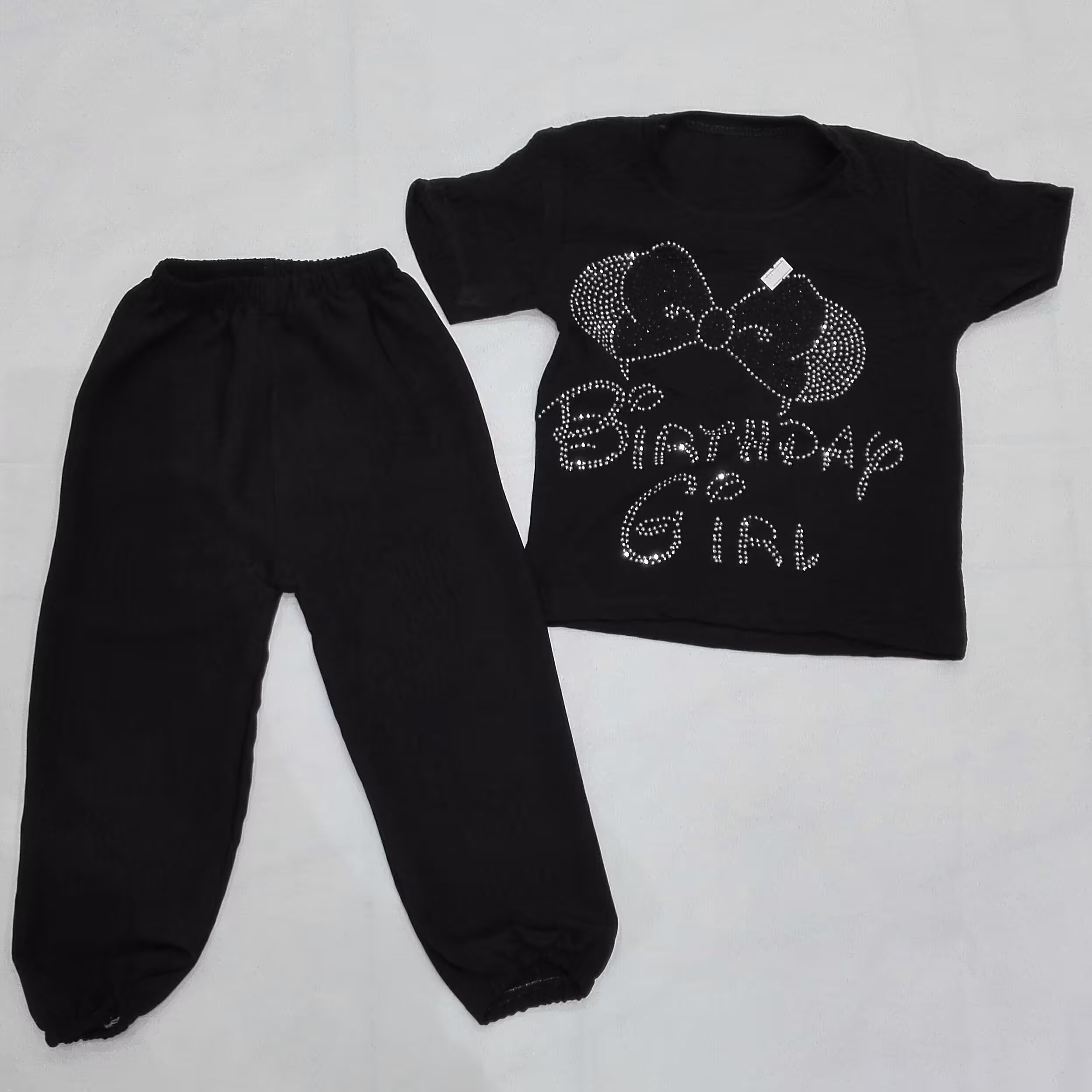 بلوز شلوار ابر و بادی مشکی دخترونه محرمی 3 تا 9 سال