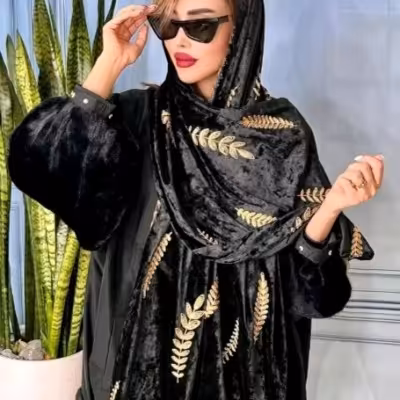 شال سوپرمشکی مخمل گلدوزی وارداتی