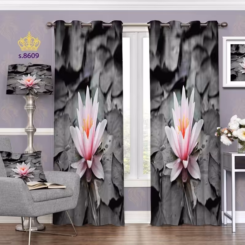 پرده پذیرایی دو قواره طرح گل سه بعدی کد S8609