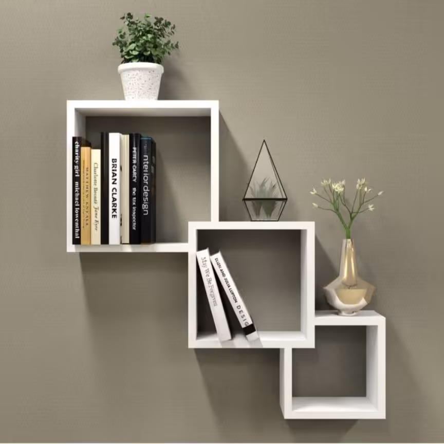 شلف کتابخانه mdfدیواری مدل S50 رنگ فندقی قهوه ایی