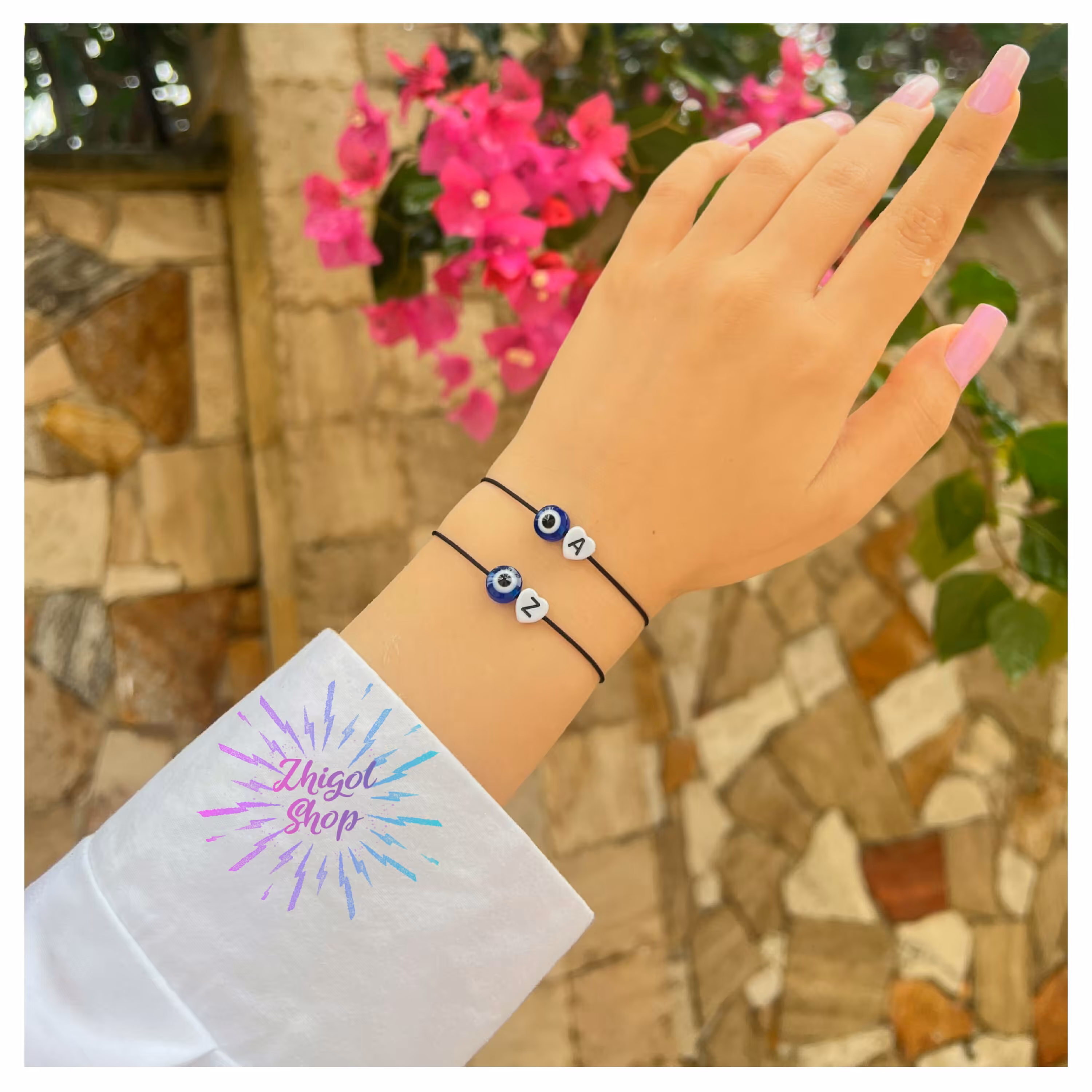 ست دستبند حروف و چشم نظر