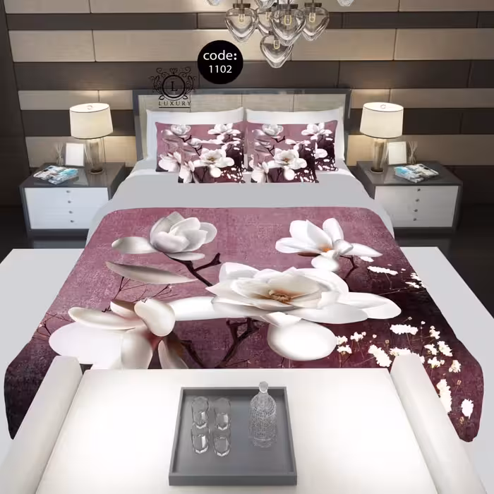 سرویس  روتختی دونفره 8تکه چاپی قابل ست با پرده با انتخاب جنس پارچه کد 1102