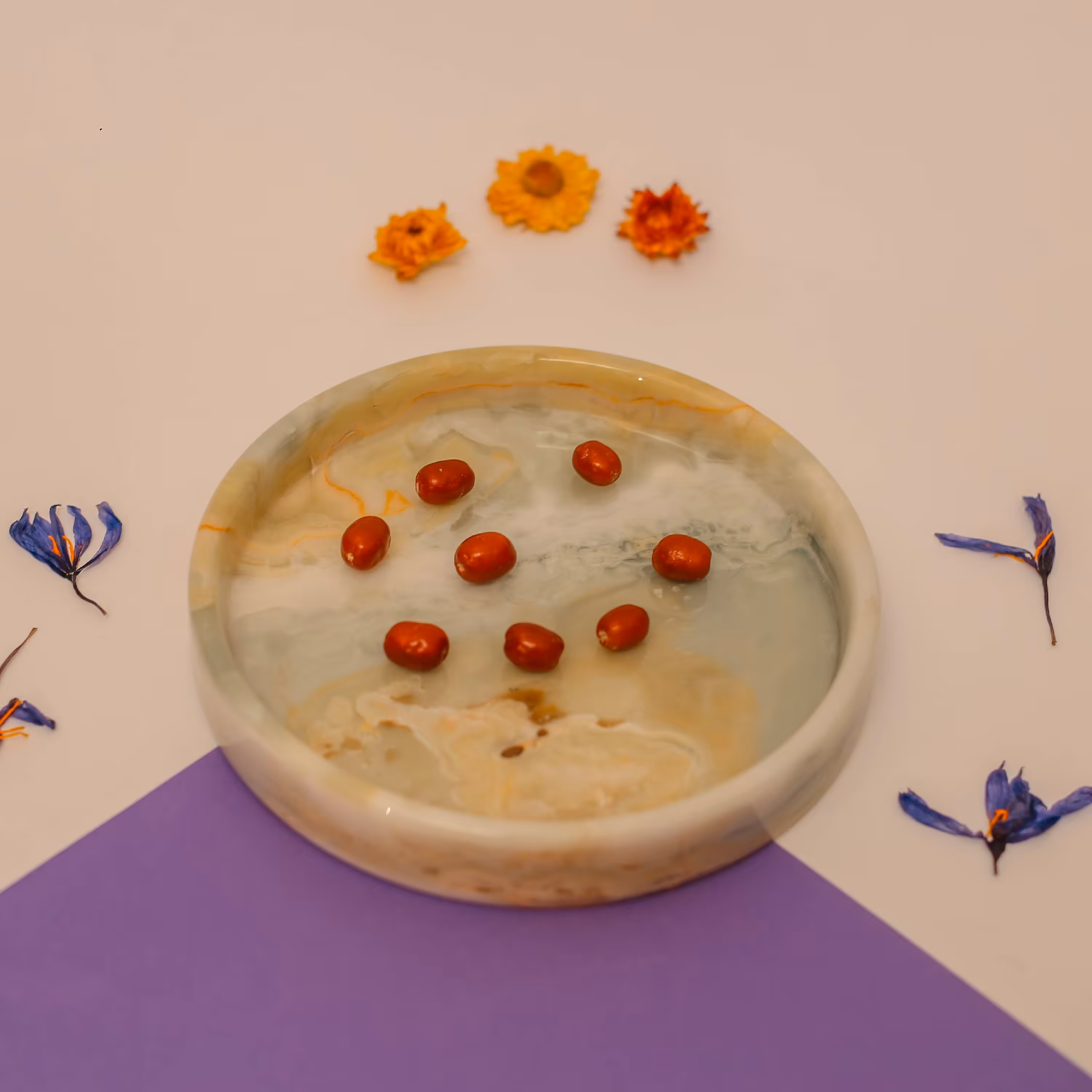 ظرف شکلات خوری سنگی مدل لبه دار،مرمر سبز رگه دار،کد 0119
