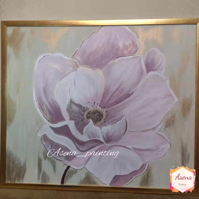 تابلو مدرن طرح گل کارشده با رنگ اکرولیک و ورق طلا