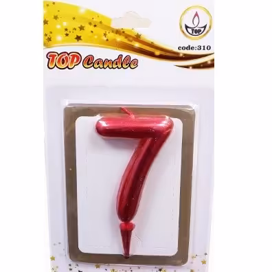 شمع تولد عدد 7 متالیک تاپ قرمز