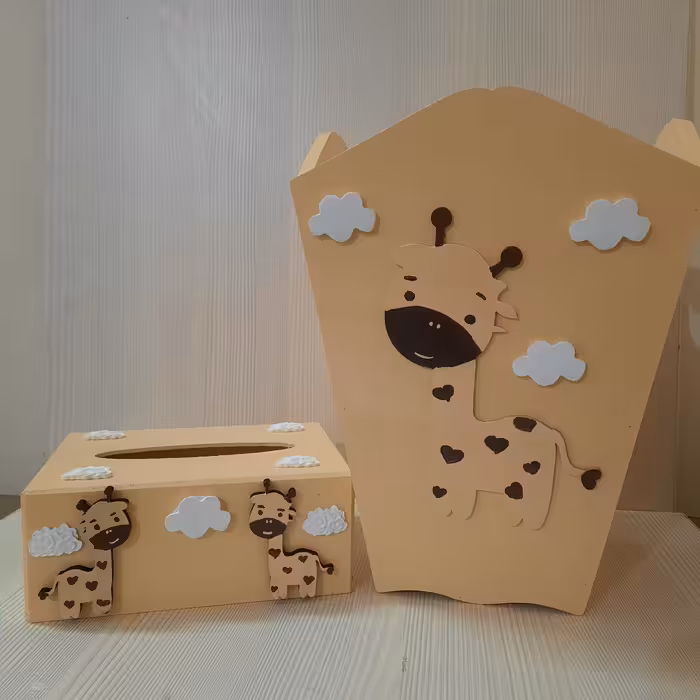 سطل زباله و جای دستمال کاغذی چوبی