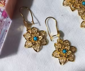 گوشواره گل وفیروزه