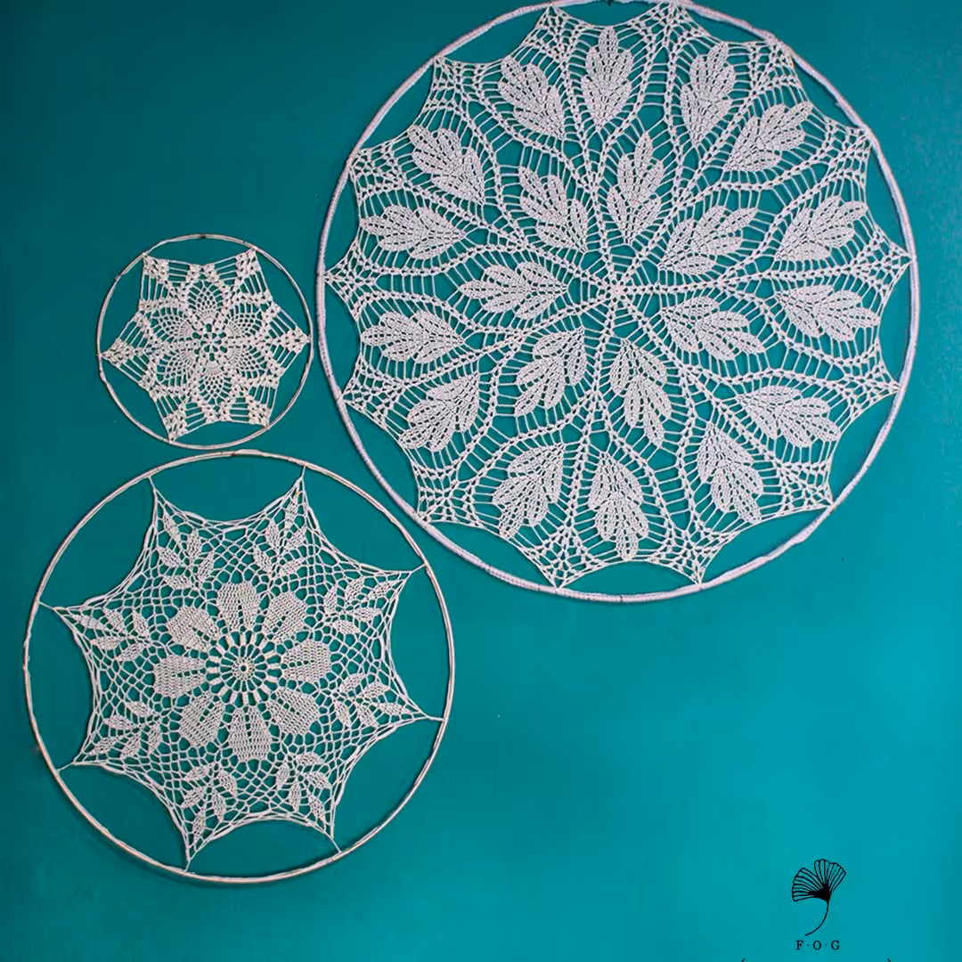 دیوارکوب ماندالا قلاب بافی با نخ ابریشم سبک بوهو و یوگا رنگ سفید 