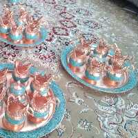 سرویس چایخوری مسی و فیروزه کوب 6نفره