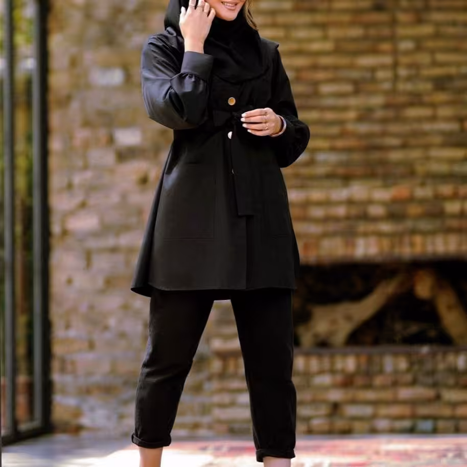 مانتو دانشجویی مدل دکمه طلایی رویا (تترون مانتویی)  ارسال رایگان