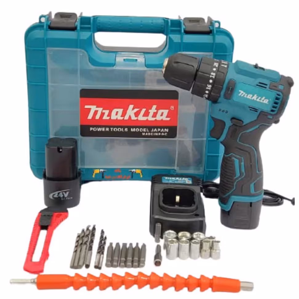 دریل شارژی ماکیتا 24 ولت موتور براشلس نظام فلزی سه کاره(پیچبند، دریل و چکشی) گیربکس دوحالته(قدرتی و سرعتی)