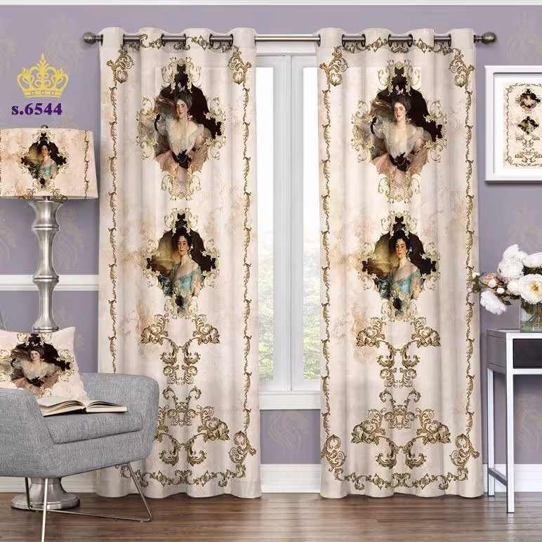 پرده پذیرایی دو قواره پانچ طرح قاب عکس با حاشیه اسلیمی کد S6544