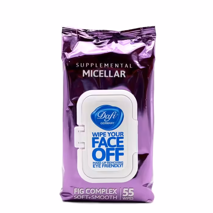 دستمال مرطوب پاک کننده آرایش درب دار دافی مدل micellar بسته 55 عددی