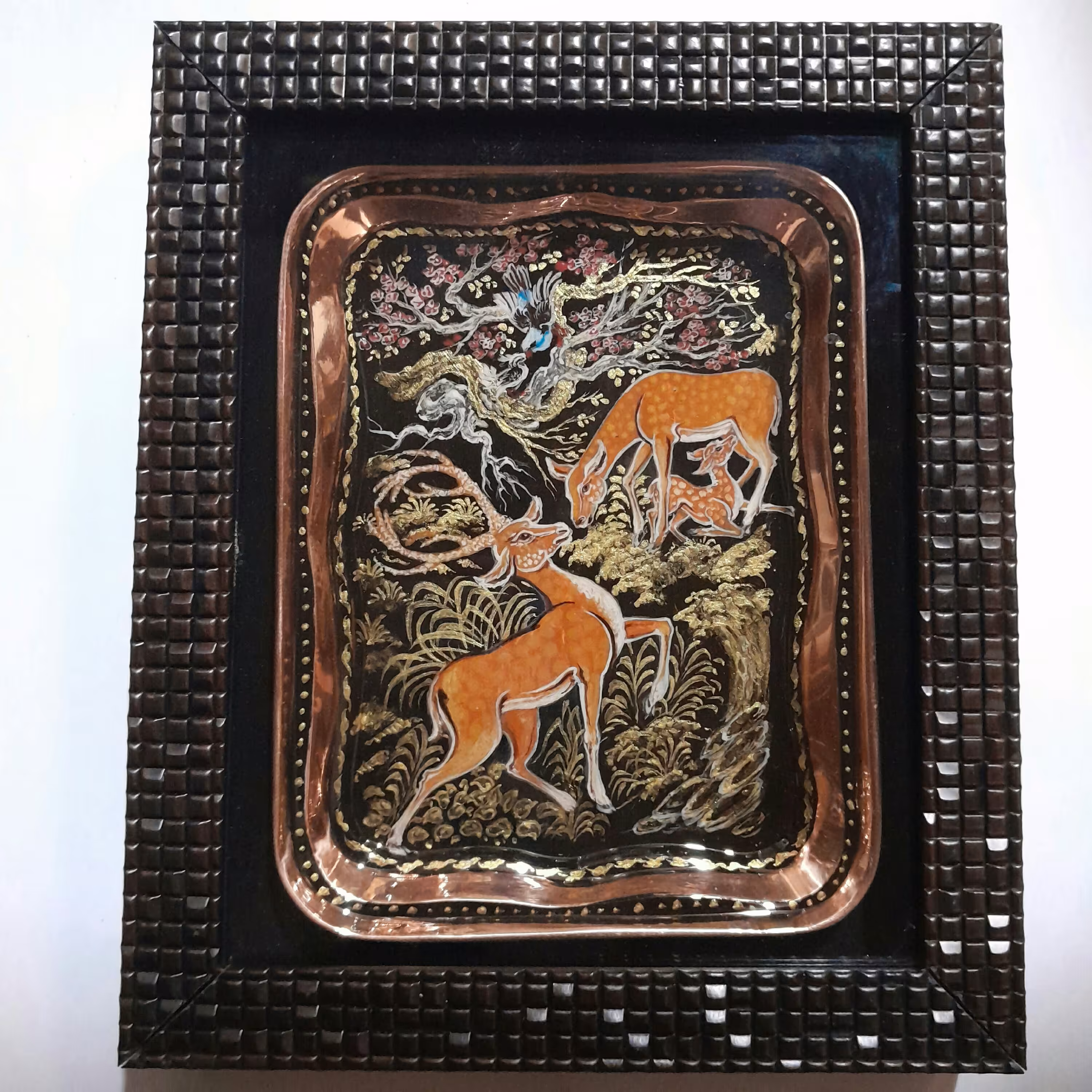 قاب مینیاتور زیبا طرح جدید (سینی مسی نقاشی شده طرح گوزن ابعاد 18 در 21 cm  )