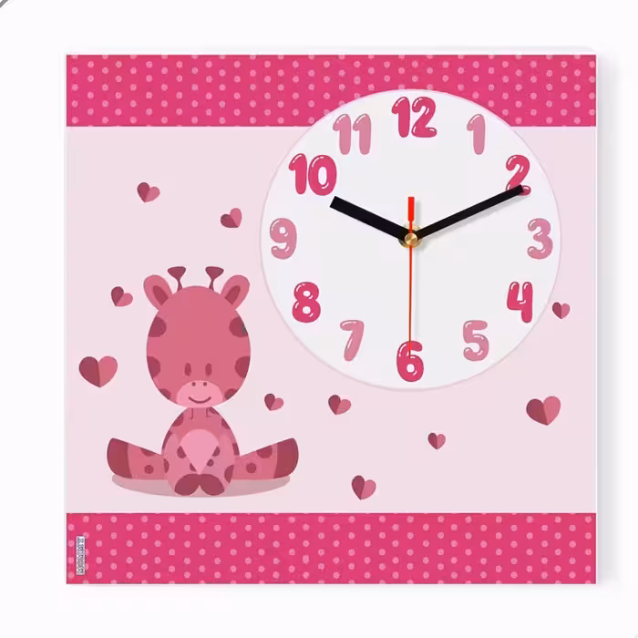 ساعت دیواری اتاق کودک طرح زرافه صورتی کد 1240