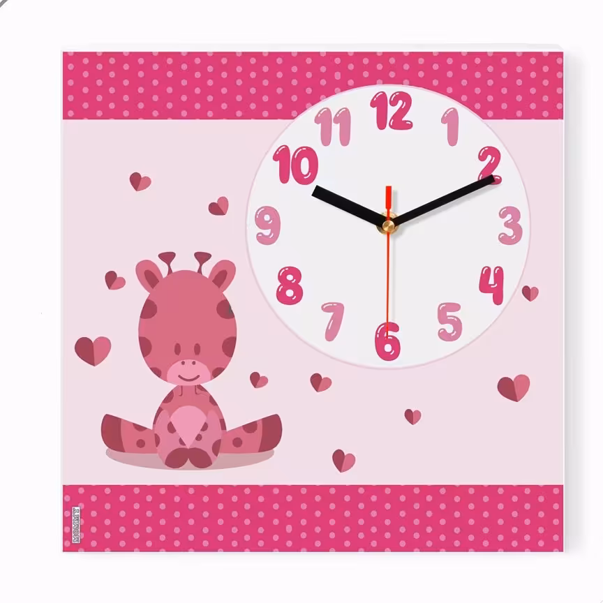 ساعت دیواری اتاق کودک طرح زرافه صورتی کد 1240