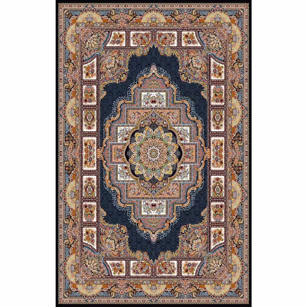 فرش نقش حوض نقره شلوغ سرمه ای رنگ 700 شانه 12 متری