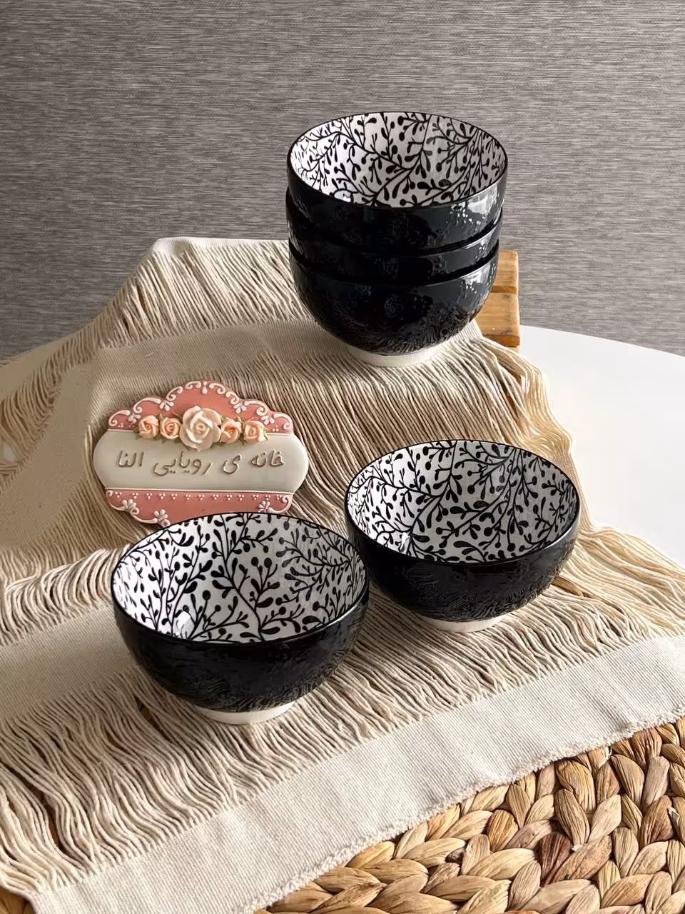 کاسه ماست خوری پاشاهوم- طرح پیچک مشکی